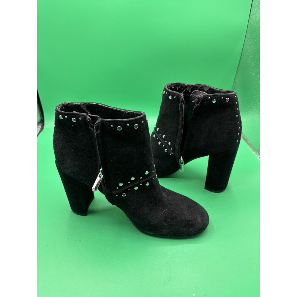 Sam Edelman Black Suede Studded Ankle Boots Block Heel Zip Women’s Size 8